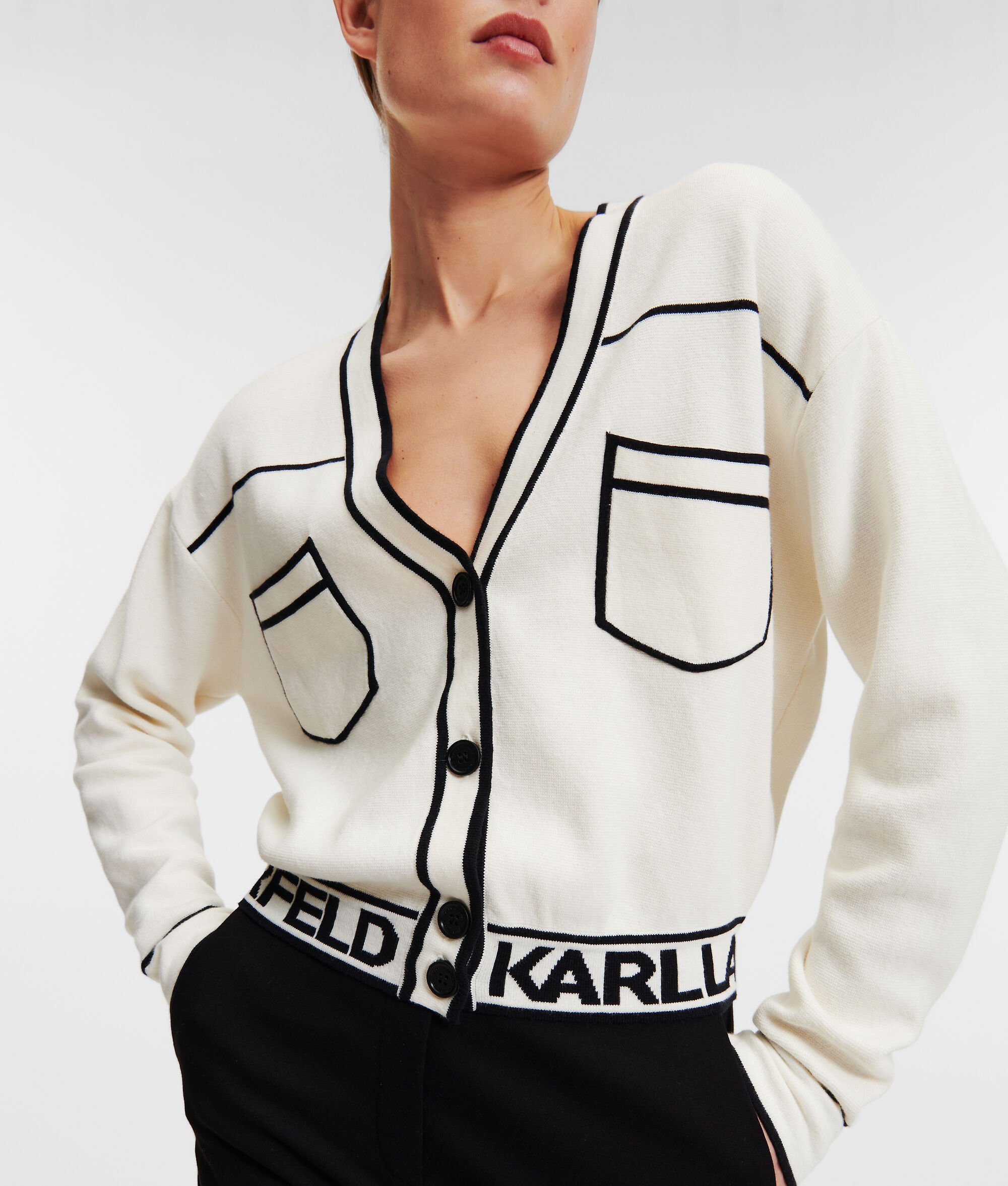 (image for) Stylish CROPPED KARL LOGO CARDIGAN